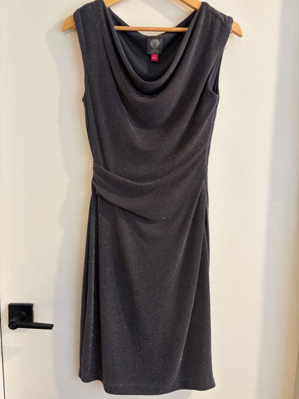 Vince Camuto Black Sparkle Cowl Neck Midi Dress size 6